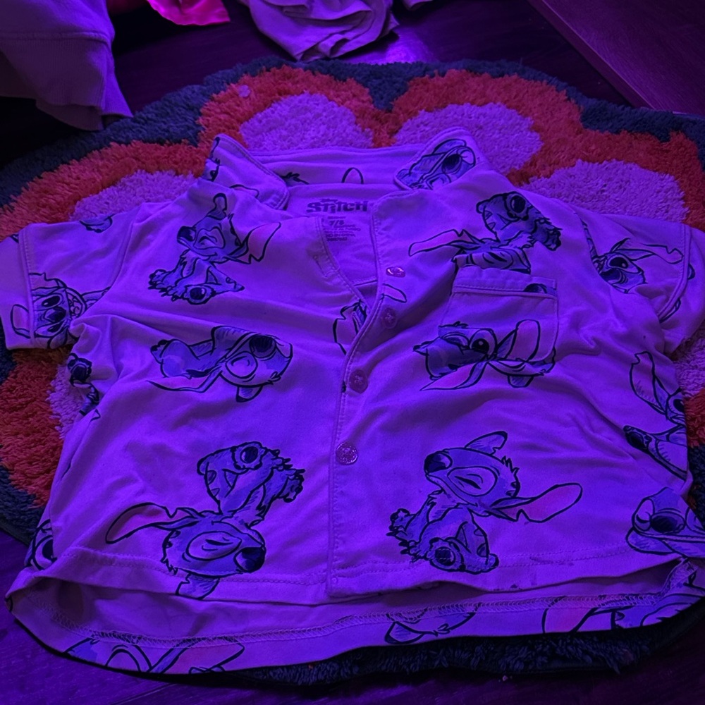 Disney Stitch Kids Pajama Top - White and Blue